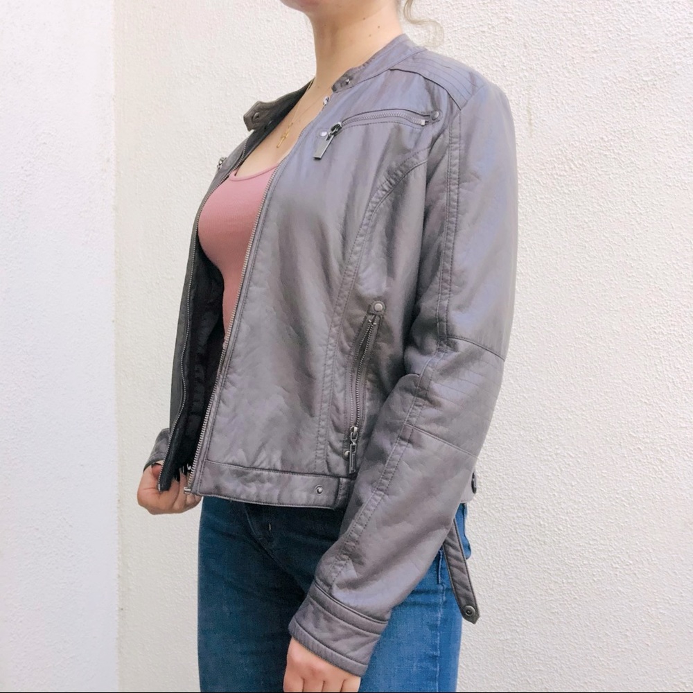 dark grey faux leather jacket